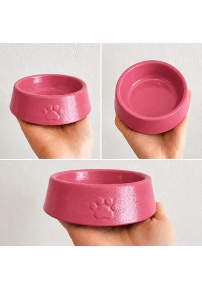 Pati Desen Model Beton Kedi Köpek Mama Ve Su Kabı 13 Cm Çap X 4 Cm - Pembe