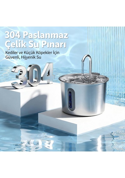 2,2 L Sus 304 Paslanmaz Çelik Kedi Akan Su Pınarı Sebili Orm-502