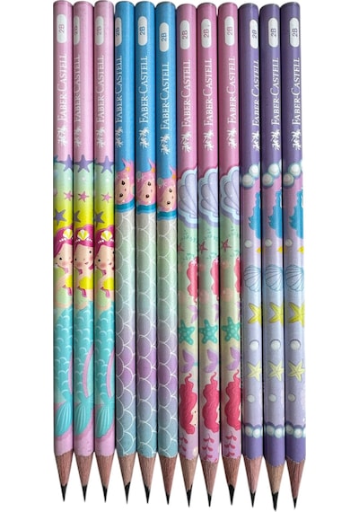 Faber Castell Faber-castell Deniz Kızı Desenli Kurşun Kalem, 2b, 12'li Set, Pastel Renkli Çok Renkli