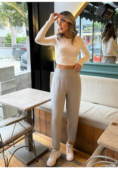 Butik İstanbul Kadın Krep Kumaş Balon Pantolon Gri