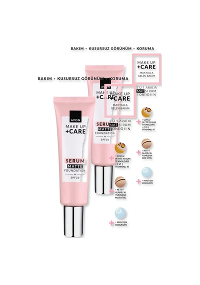 Avon Make Up + Care Serum Matte Fondöten Spf30 - 120n İkili Set
