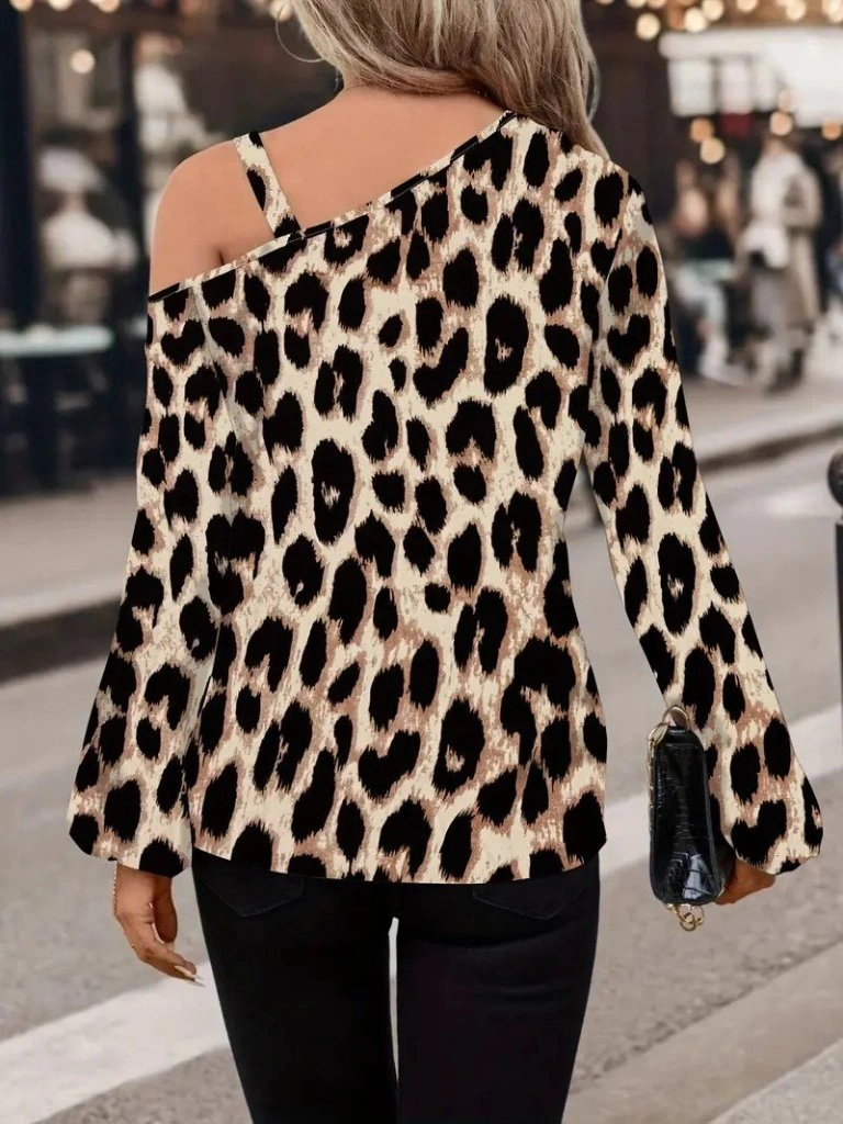 Suma Kadın Leopar Desenli Modal Bluz Uzun Kollu Tokalı