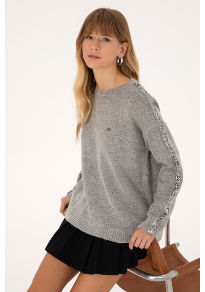 U.S. Polo Assn. Kadın Gri Bisiklet Yaka Triko Kazak 50313263-VR049