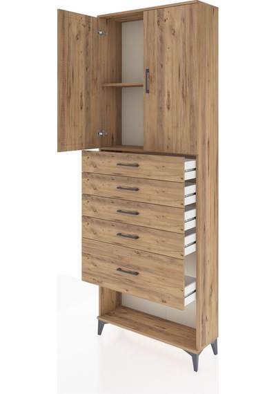 Arges Dolap 2 Raflı 5 Çekmeceli 2 Kapaklı 88x30x243 Çam-çam Atlas Çam