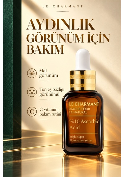 %10 C Vitamini Serumu Askorbik Asit İçeren Aydınlatıcı Yüz Bakım Serumu 30 Ml
