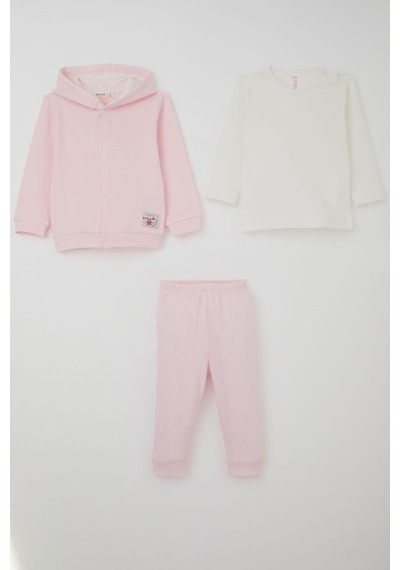 Breeze Kız Bebek Bodyli 3 Lü Takım Sevimli Minik Tavşancık Armalı Çıtçıtlı 4 Ay-1 Yaş, Pembe Pembe
