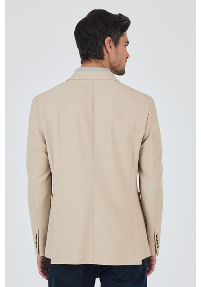 İmza Açık Bej Mono Yaka Düz 2 Düğme Casual Esnek Slim Fit Ceket 1002250123 Açık Bej