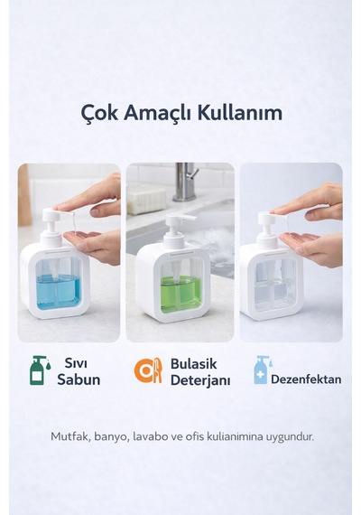 1 Adet Kare Sıvı Sabunluk Şeffaf Gövdeli Basmalı Sıvı Sabun & Deterjan Dispenseri Diğer