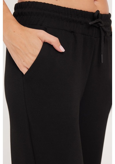 Tudors Kadın Relax Fit Rahat Kesim Modal Kumaş Beli Bağlamalı Lastikli Jogger Siyah Eşofman Altı-39586