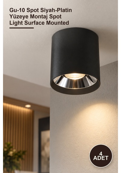 4 Adet Ct-5421sp Foça Sıva Üstü Armatür Gu-10 Spot Siyah-platin Yüzeye Montaj Spot Light Surface Mounted