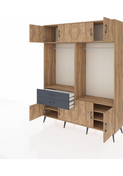 Hyperion Gardrop 7 Raflı 2 Çekmeceli 2 Askılı 176x44x221 Çam-çam/antrasit Çam/antrasit Hyperion Gardrop 7 Raflı 2 Çekmeceli 2 Askılı 176x44x221 Çam-çam/antrasit Çam/antrasit