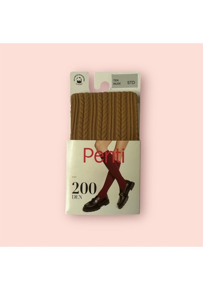 Penti Kadın Knit Ten Rengi 200 Denye Kalın Kışlık Kendinden Desenli Dizaltı Pantolon Çorabı