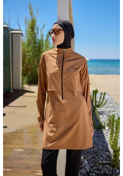 Remsa Mayo Tam Kapalı Yüzücü Tesettür Mayo R003 Nurhan Camel