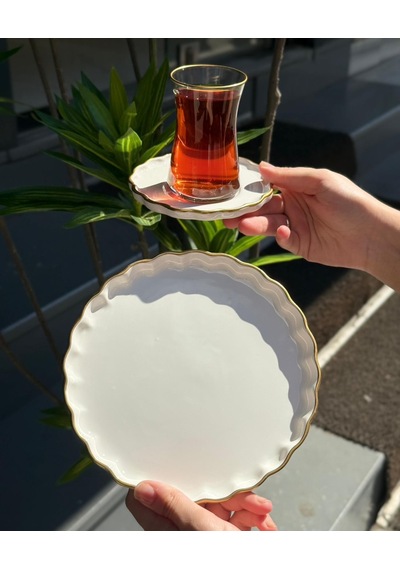 18 Parça Modern Daisy Pasta Çay Saati Seti-4369 Beyaz