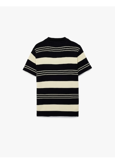 Koton Regular Fit Polo Yaka Çizgili Kısa Kollu Triko Tişört Ekru Çizgili 6sam70045ht