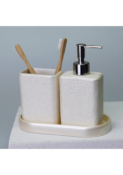 By Selim Linen İnci 5 Parça Polyester Banyo Seti İnci