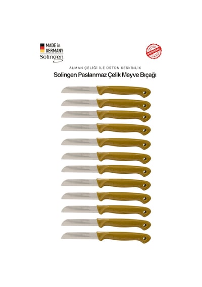 Solingen Profesyonel Gold Meyve Bıçağı Ultra Keskin Paslanmaz Çelik Mutfak Bıçağı- 12'li Set Mineral Gold