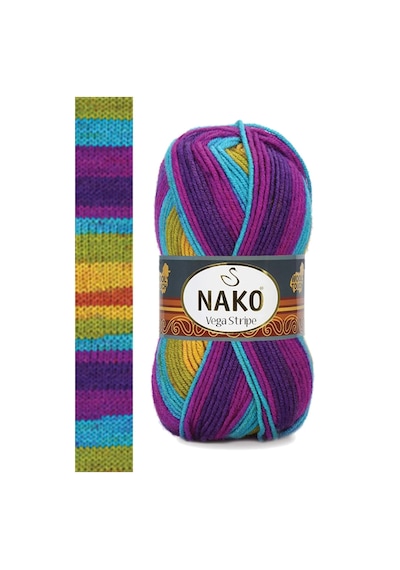Tedar 5 Adet Vega Stripe Premium Akrilik El Örgü İpi Yünü No: 82410 Najmaddin (No:1) 8.5Cm X 10.5 Cm