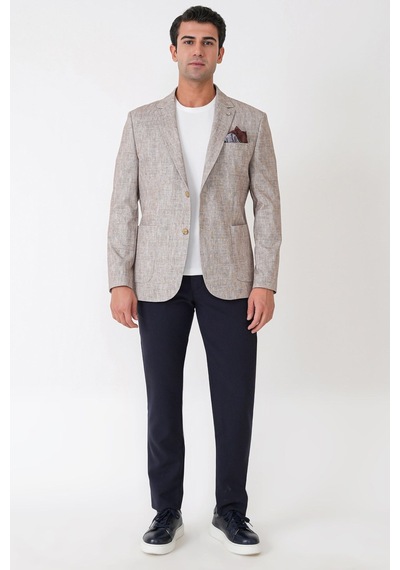 Slim Fit Torba Cepli Kırçıllı Dokuma Esnek Pamuklu Bej Ceket C 748