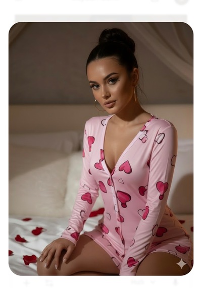 Trend Dokunuş Kadın Pamuklu Kalp Desenli Düğmeli Uzun Kollu Romantik Şortlu Gecelik Tulum Pembe Trend Dokunuş Kadın Pamuklu Kalp Desenli Düğmeli Uzun Kollu Romantik Şortlu Gecelik Tulum Pembe