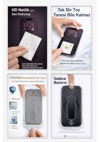 Apple Uyumlu iPhone 16 Hayalet Ekran Koruyucu % 100 Cam Temperli Kolay Kurulum Aparatlı
