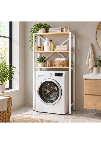 Çamaşır Makinesi Üstü Raf 3 Raflı Metal Banyo Düzenleyici 75 30 150 Cm Beyaz