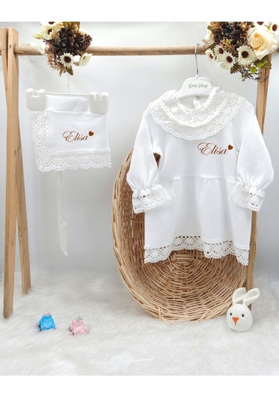 Gros Shop Yeni Doğan %100 Pamuk Dantelli Hediyelik Mevlüt Seti Kişiye Özgü İsimli Nakış Desenli Çok Renkli