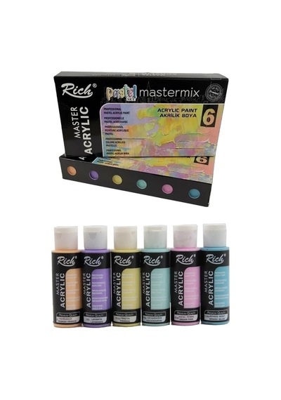 Rich Mastermix Akrilik Boya 6 Renk 60 Ml 1 Paket Pastel Renkler Akrilik Boya 6 Lı Profesyonel Tuval Canvas