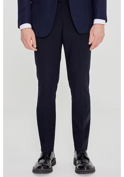 Ac&co Erkek Lacı Mavı Slim Fit Mono Yaka Desenli Çift Pantolonlu Takım Elbise