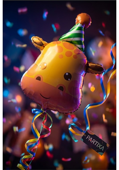 Şapkalı Safari Zürafa Kafa Folyo Balon 80x56 Cm Safari Temalı Çocuk Doğum Günü Parti Süsü Çok Renkli