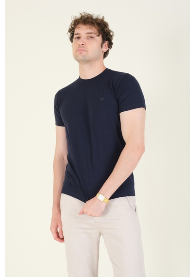 Giyim Dünyası Erkek Sıfır Yaka Basic T-shirt Lacivert 001