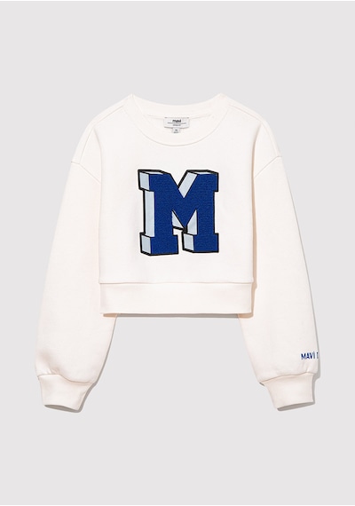Mavi - M Logo Baskılı Beyaz Sweatshirt 7s10079-70057 Beyaz