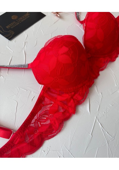 Jasmine Askıları Parlak Taşlı Hafif Destekli Dantelli Soft Cup İt Kırmızı