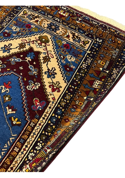 El Dokuma Sıfır Yahyalı Halısı 110x187 Kemerli Model Kök Boya %100 Yün Halı Lacivert