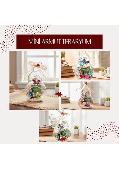 Özel Üretim Vitrin Aksesuarı Kutlama Tabelalı Süs Mini Armut Teraryum - Öğretmenler Günü Hediyesi