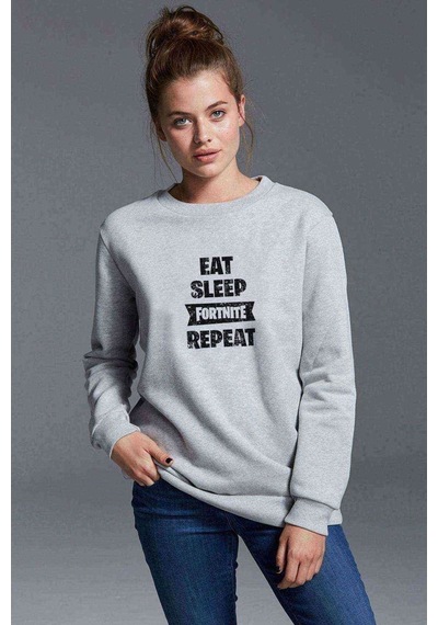 Fortnıte Baskılı Gri Kadın Sweatshirt