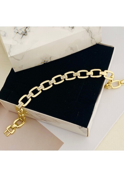Kuyumcu Model Kare Kesim Kadın Künye Bileklik Kararmaz Xuping 14 Ayar Gold