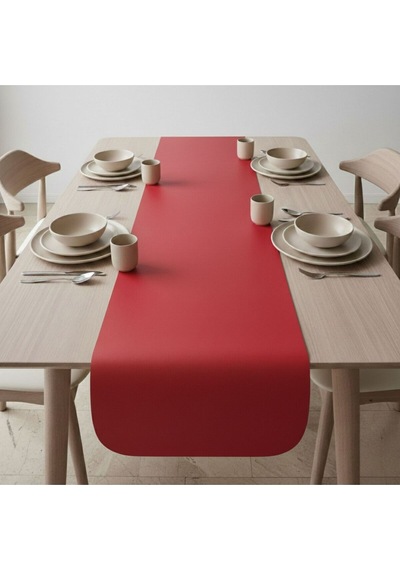 1 Adet Deri Runner Oval Kenarlı-40x140 Cm Kırmızı
