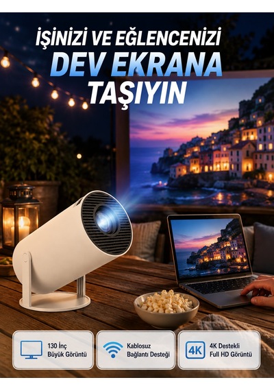 Full Hd 4k Destekli Akıllı Projeksiyon 130 İnç Ekran, Uzun Ömürlü Ampul Ve Çoklu Giriş - Bayi Depom