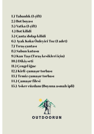 Outdoorun 15 Parça Asker Malzemesi Seti - Asker Cüzdanı Vatka Tabanlık - Bedelli Askerlik Malzemeleri Siyah