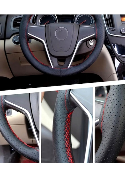 Fiat Albea Uyumlu Dikmeli Direksiyon Kılıfı Noktalı-kırmızı Ipli 38cm 11cm
