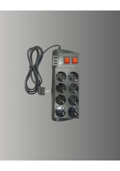 Hubrendy Tekno Güçlü Termal Korumalı 8 Priz + 3 Usb Çoklu Uzatma Kablosu 2m