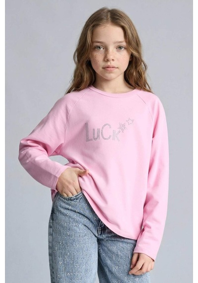 Defacto Kız Çocuk Oversize Geniş Kalıp Bisiklet Yaka Taşlı Sweatshirt G2463a825wnpn205 Pembe-pn205