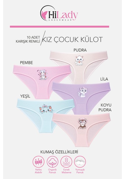 Hilady Kız Çocuk Külot, Karışık Renkli, Kız Çocuk Külot, Yumuşak Pamuklu Kumaş Karışık-Çokrenkli