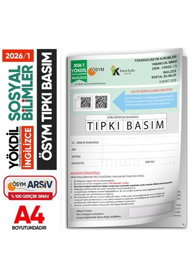 2026/1 Yökdil İngilizce Sosyal Bilimler Ösym Çıkmış Soru Tıpkı Basım Deneme Kitapçığı Türkiye Geneli