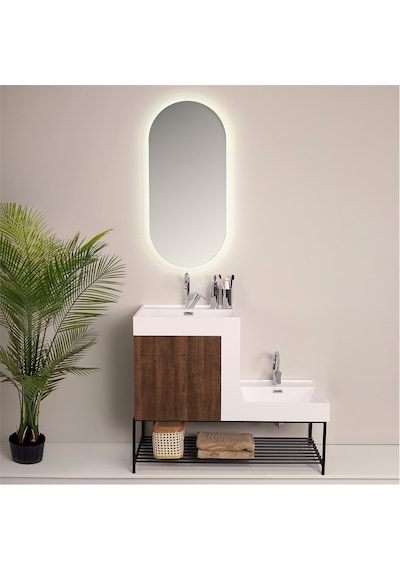 Kobos Up-down 100 Cm Banyo Dolabı Seti New Dark Walnut Ahşap - Beyaz Kobos Up-down 100 Cm Banyo Dolabı Seti New Dark Walnut Ahşap - Beyaz