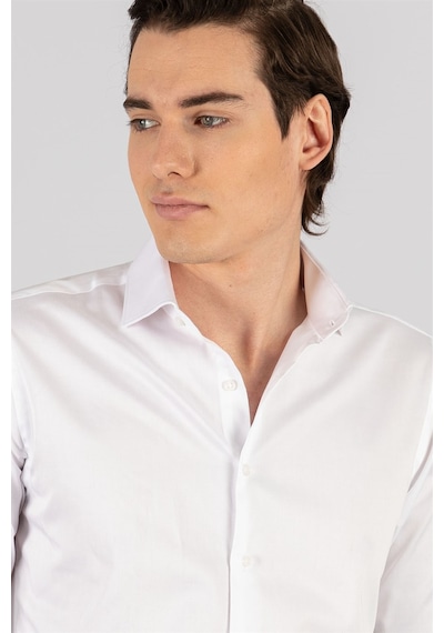 Tudors Slim Fit Koton Saten Premium Seri Erkek Gömlek-24016 Beyaz