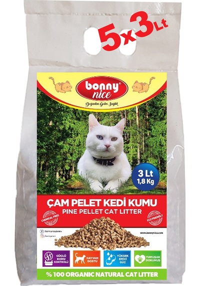 Bonny Nice Doğal Pellet Çam Peleti Kalın Kedi Kumu 5 x 3 L