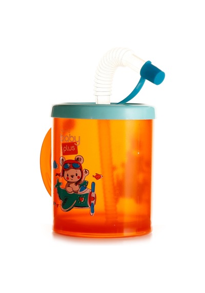 Baby Plus Turuncu Desenli Pipetli Bebek Bardak 210 ML Turuncu