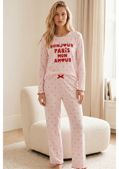 Siyah İnci Pamuklu Likralı Örme Pijama Takım 26240307 Çok Renkli